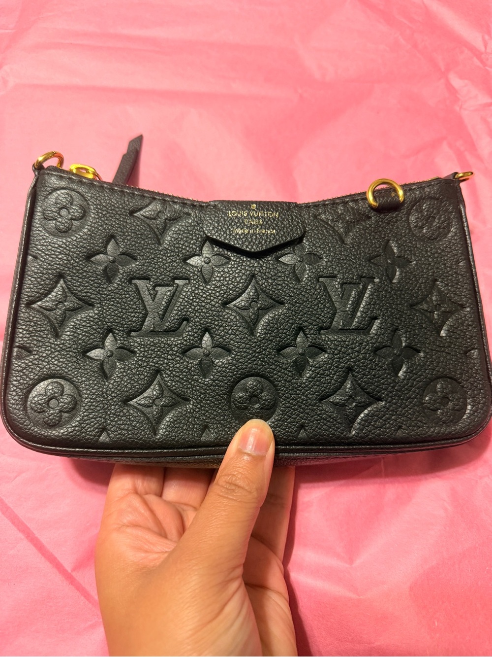 Louis Vuitton Black Embossed Monogram Chain Mini Pochette - Picture 7 of 9